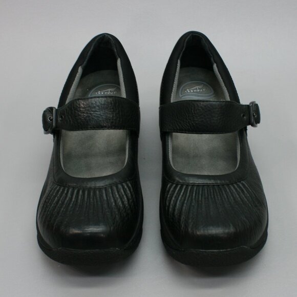 Dansko Ladies 41(10.5-11) Kitty Pleated Black Mary Jane Buckle Strap Shoes Clogs - Picture 5 of 12